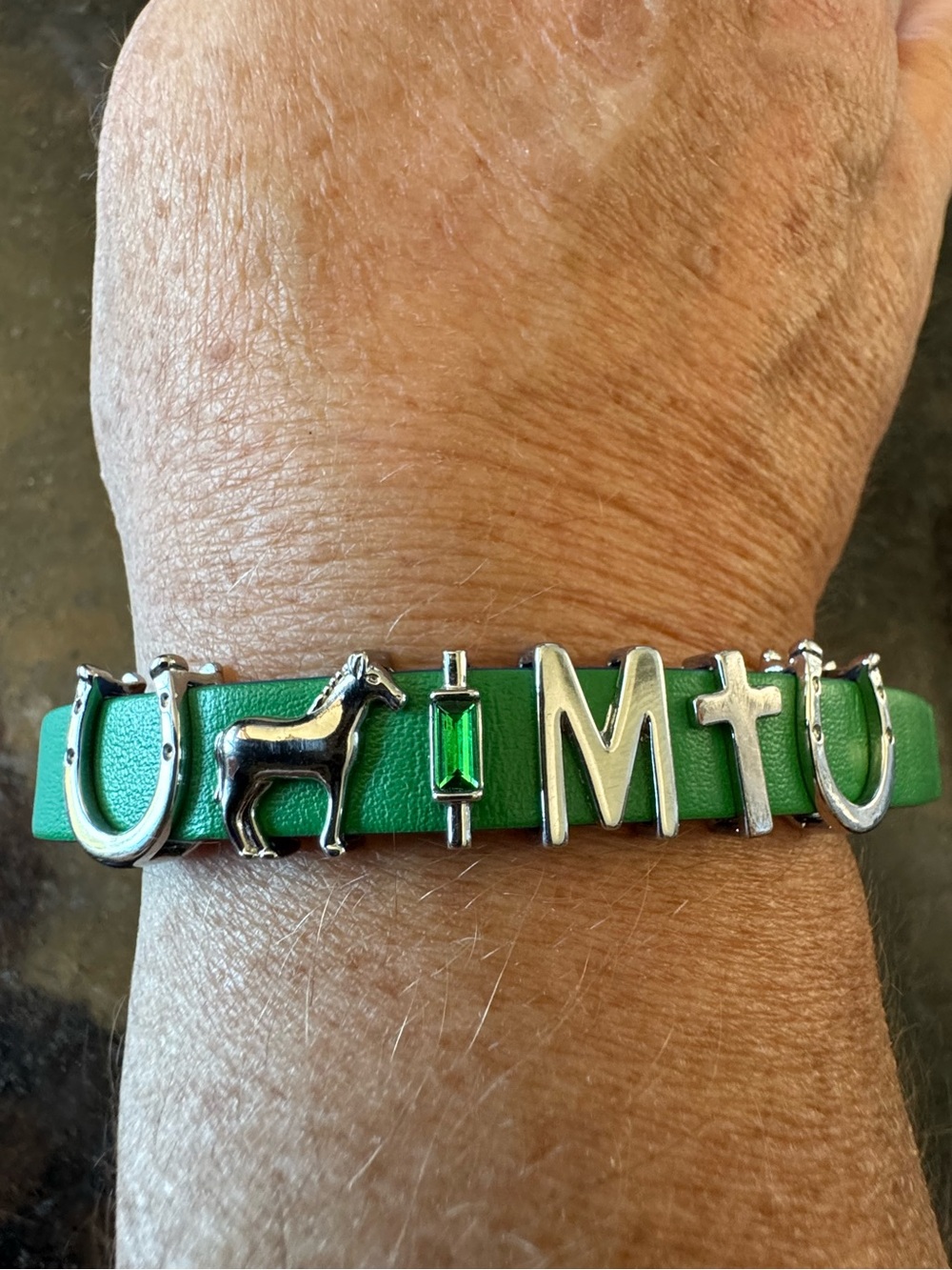 KEEP Collective Green Blue Horse Faith Slider Charm Bracelet